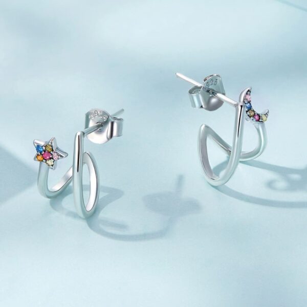 Solid 925 Signature Silver Moon Star Earrings - Image 2