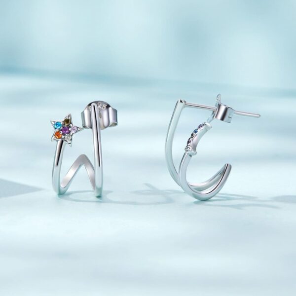 Solid 925 Signature Silver Moon Star Earrings - Image 3