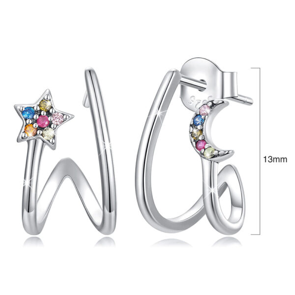 Solid 925 Signature Silver Moon Star Earrings - Image 7