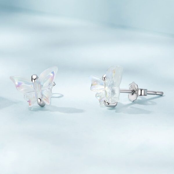 Solid 925 Signature Silver Butterfly Goddess Stud Earrings - Image 2