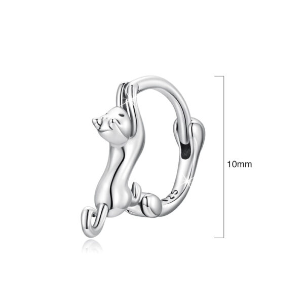 Solid 925 Signature Silver Purring Silver Cat Huggie Earrings - Image 5