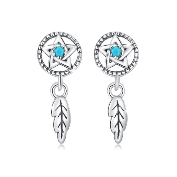 Solid 925 Signature Silver Pentagram Dangle Earrings
