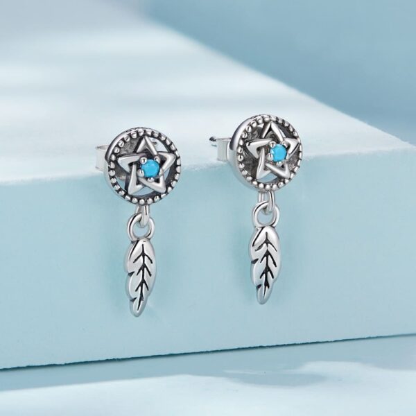 Solid 925 Signature Silver Pentagram Dangle Earrings - Image 2