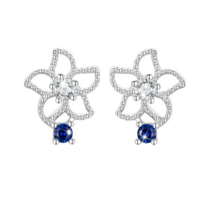 Solid 925 Signature Silver Mono Blue Flower Earrings