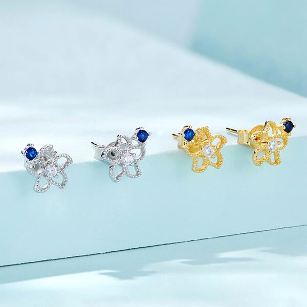Solid 925 Signature Silver Mono Blue Flower Earrings - Image 4