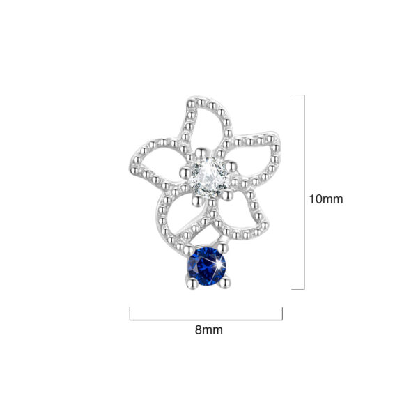 Solid 925 Signature Silver Mono Blue Flower Earrings - Image 5