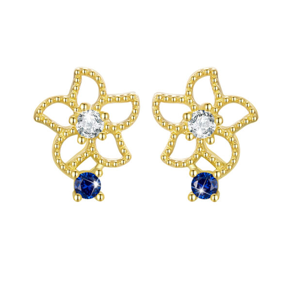 Solid 925 Signature Silver Mono Blue Flower Earrings In Gold