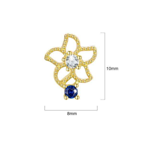 Solid 925 Signature Silver Mono Blue Flower Earrings In Gold - Image 5