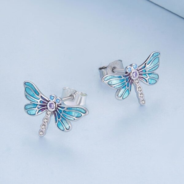 Solid 925 Signature Silver Dragonflies At Disco Earrings - Image 2