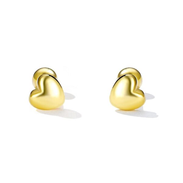 Solid 925 Signature Silver Queen Of Hearts Stud Earrings In Gold - Image 2