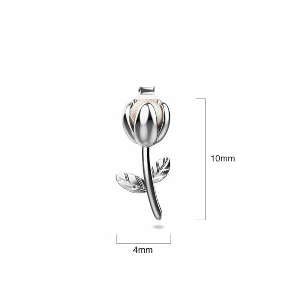 Solid 925 Signature Silver Tulip Opening Pearl Stud Earrings - Image 5