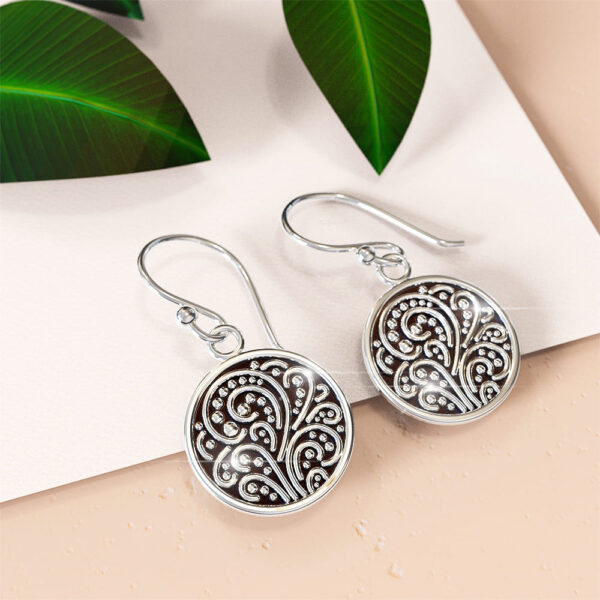 Solid 925 Signature Silver Petrified Garden Filigree Hook Earrings - Image 3