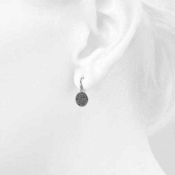 Solid 925 Signature Silver Petrified Garden Filigree Hook Earrings - Image 4