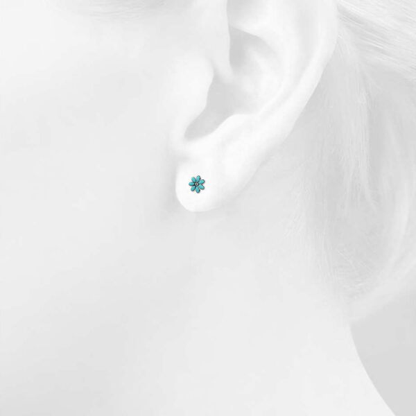Solid 925 Signature Silver Victorian Teal Petals Stud Earrings - Image 3