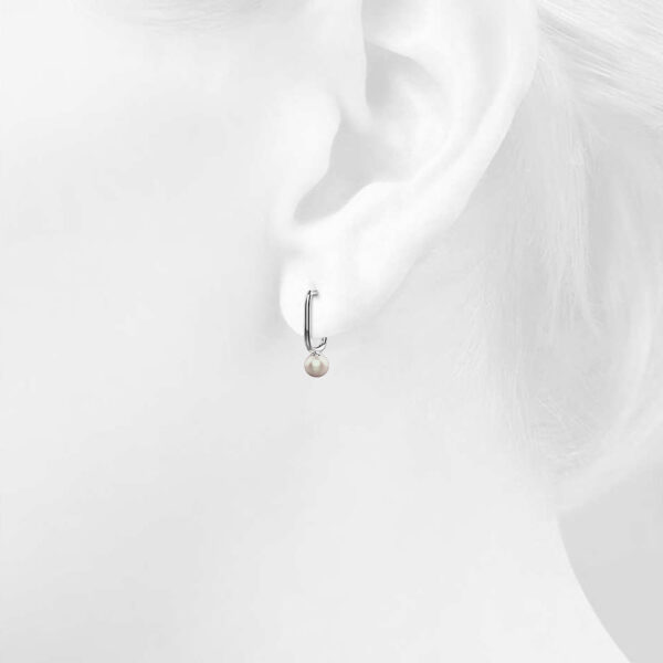 Solid 925 Signature Silver Mathilda Pearl Huggie Earrings - Image 4