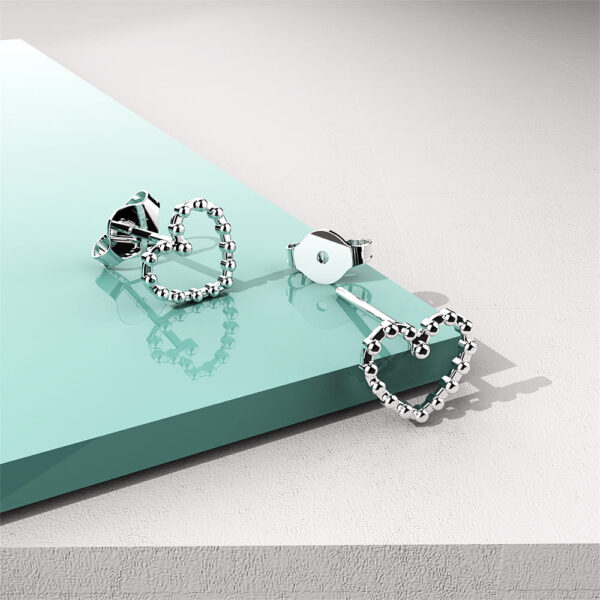 Solid 925 Signature Silver Iron Heart Open Stud Earrings - Image 3