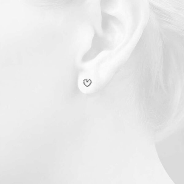 Solid 925 Signature Silver Iron Heart Open Stud Earrings - Image 4