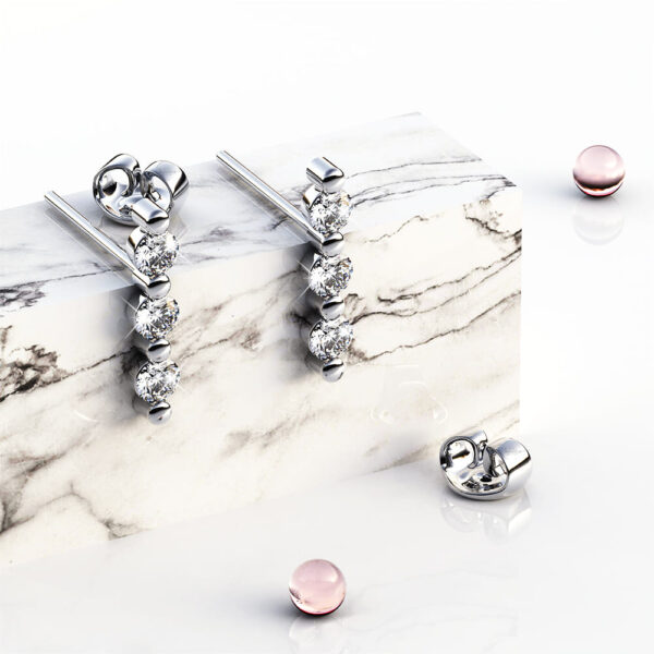 Triple Zircon Cluster Stud Earrings In White Gold - Image 2