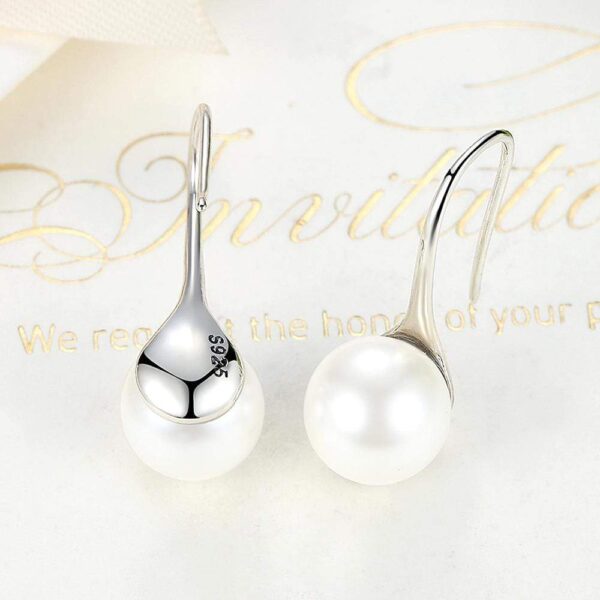 Solid 925 Sterling Silver Pearl Drop Earrings - Image 3
