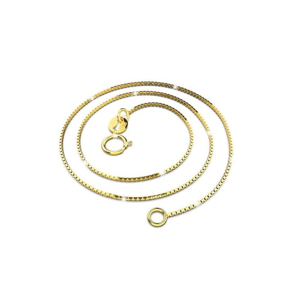 Solid 925 Sterling Silver Box Chain Necklace in Gold Layered - Image 2