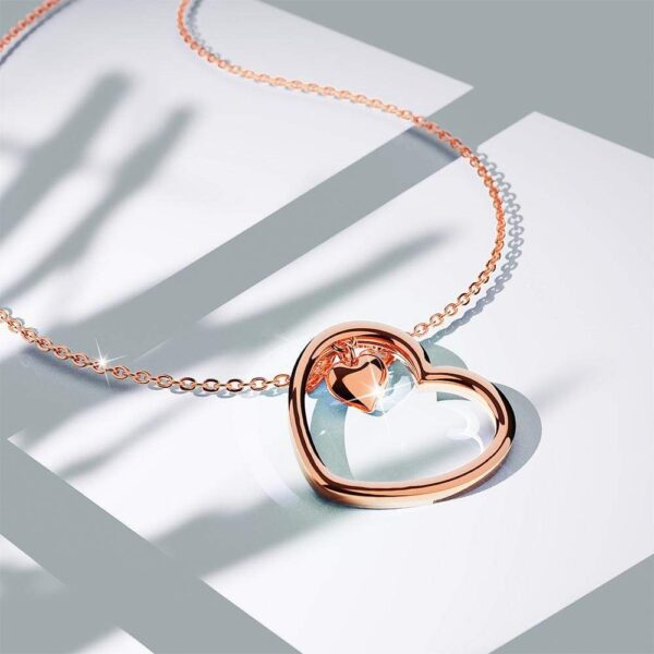 Solid 925 Sterling Silver Rose Gold Filled Joined Heart-Shaped Pendant Necklace - Image 3