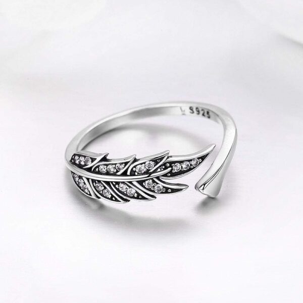 Solid 925 Sterling Silver Antiqued Angel Feather Ring - Image 2