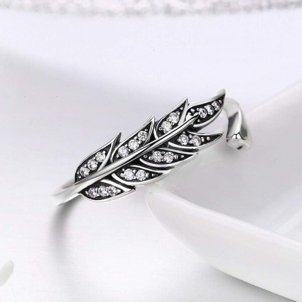 Solid 925 Sterling Silver Antiqued Angel Feather Ring - Image 3