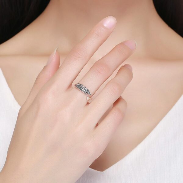 Solid 925 Sterling Silver Antiqued Angel Feather Ring - Image 4