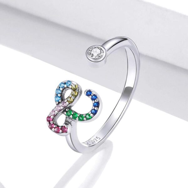 Solid 925 Sterling Silver Colourful Rainbow Alphabet Letter Adjustable Rings