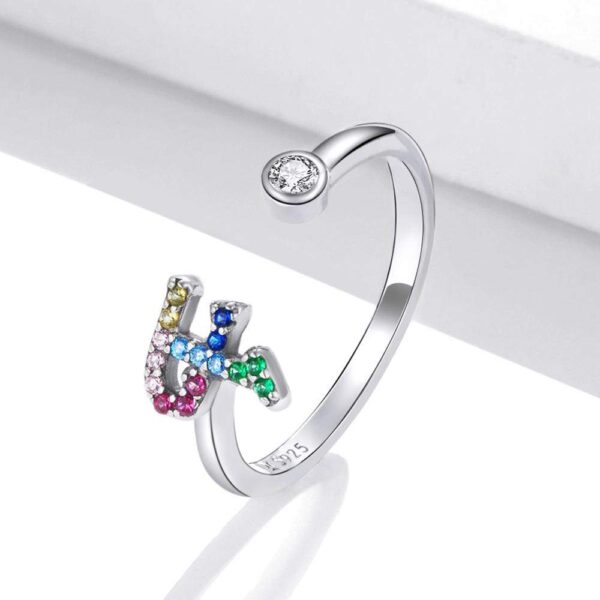 Solid 925 Sterling Silver Colourful Rainbow Alphabet Letter Adjustable Rings