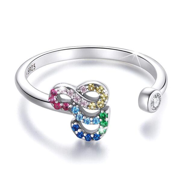 Solid 925 Sterling Silver Colourful Rainbow Alphabet Letter Adjustable Rings