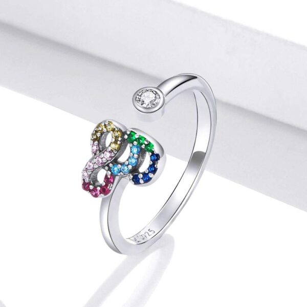 Solid 925 Sterling Silver Colourful Rainbow Alphabet Letter Adjustable Rings
