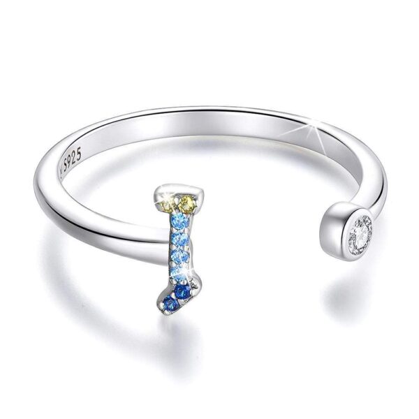 Solid 925 Sterling Silver Colourful Rainbow Alphabet Letter Adjustable Rings