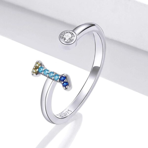 Solid 925 Sterling Silver Colourful Rainbow Alphabet Letter Adjustable Rings