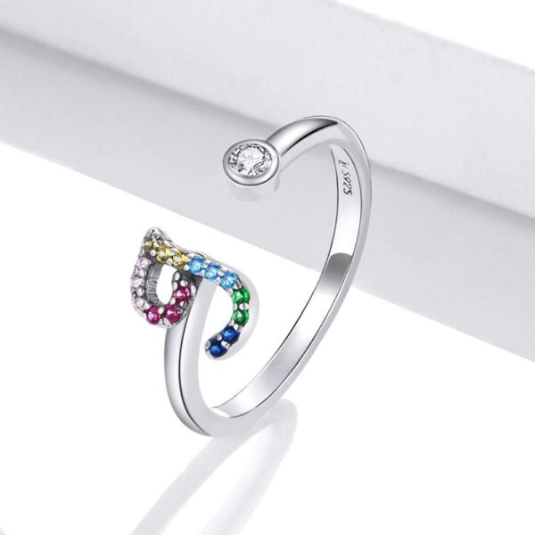 Solid 925 Sterling Silver Colourful Rainbow Alphabet Letter Adjustable Rings