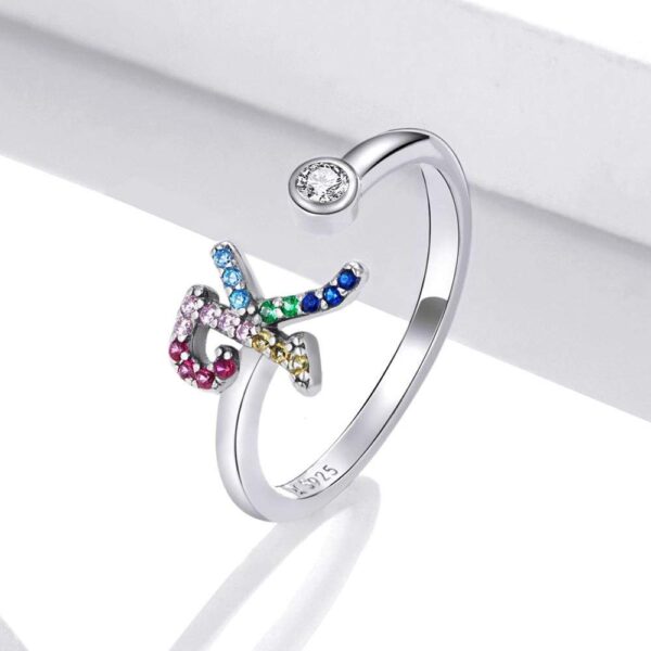 Solid 925 Sterling Silver Colourful Rainbow Alphabet Letter Adjustable Rings