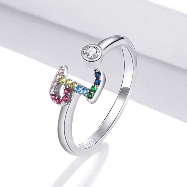 Solid 925 Sterling Silver Colourful Rainbow Alphabet Letter Adjustable Rings