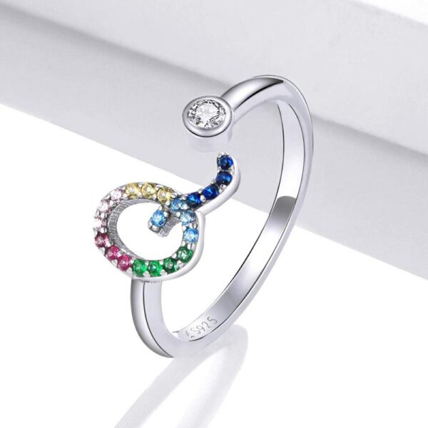 Solid 925 Sterling Silver Colourful Rainbow Alphabet Letter Adjustable Rings