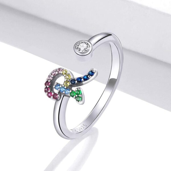 Solid 925 Sterling Silver Colourful Rainbow Alphabet Letter Adjustable Rings