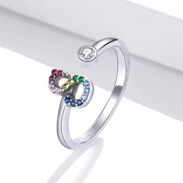 Solid 925 Sterling Silver Colourful Rainbow Alphabet Letter Adjustable Rings