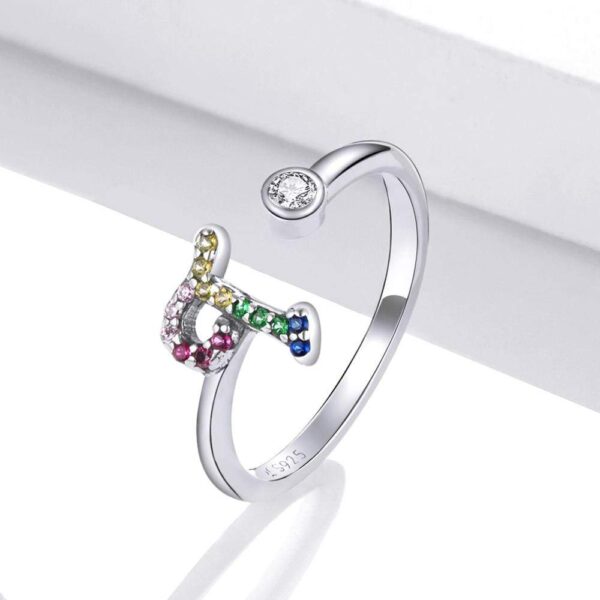 Solid 925 Sterling Silver Colourful Rainbow Alphabet Letter Adjustable Rings