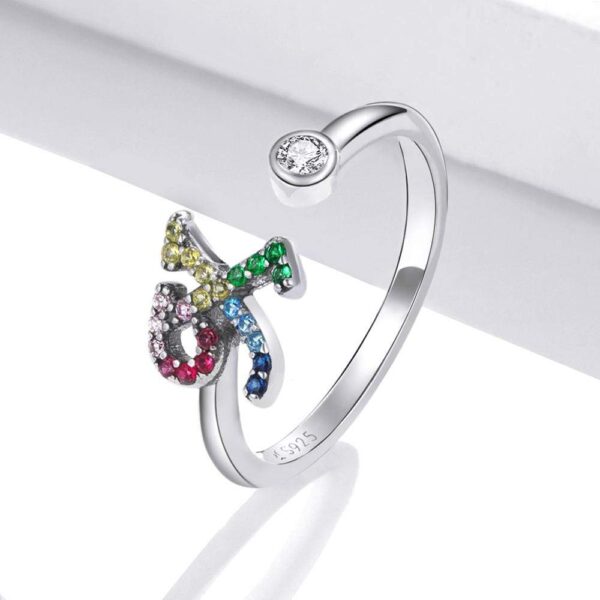 Solid 925 Sterling Silver Colourful Rainbow Alphabet Letter Adjustable Rings