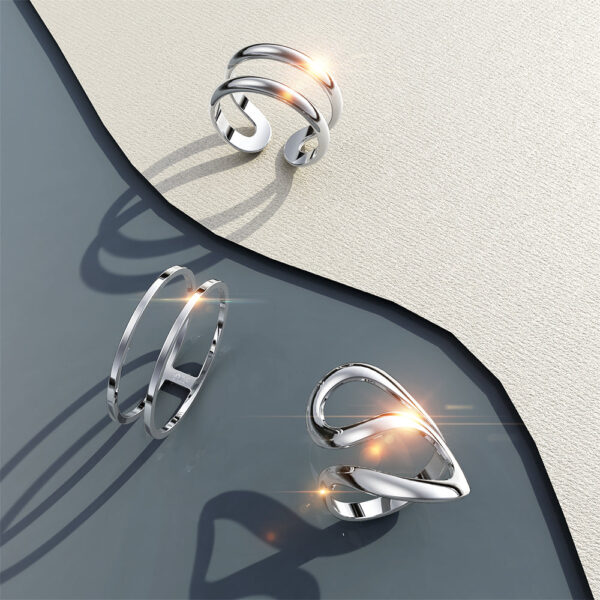 Solid 925 Sterling Silver Duo Band Adjustable Ring - Image 4