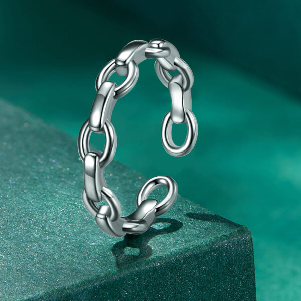 Solid 925 Signature Silver Chain Link Open Cut Ring - Image 2