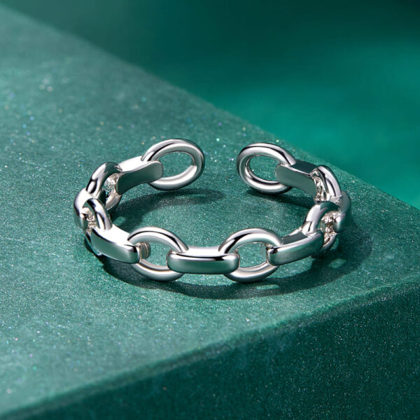Solid 925 Signature Silver Chain Link Open Cut Ring - Image 3