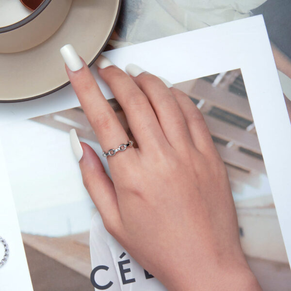 Solid 925 Signature Silver Chain Link Open Cut Ring - Image 4