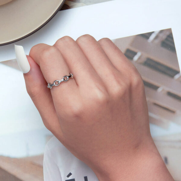 Solid 925 Signature Silver Chain Link Open Cut Ring - Image 5