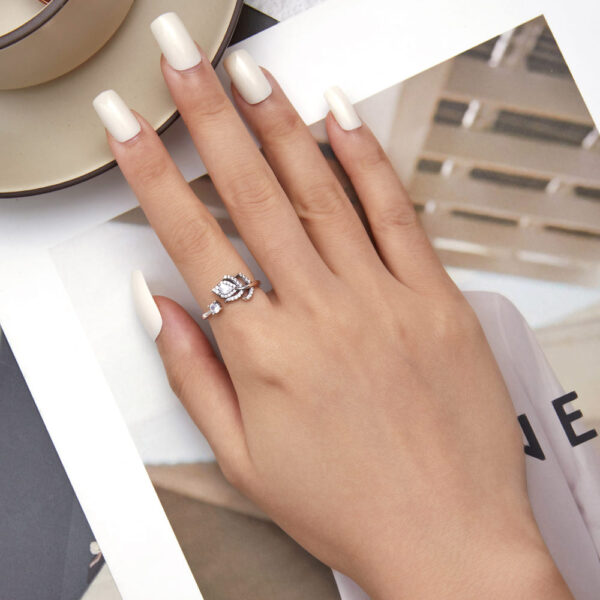 Solid 925 Signature Silver Crystal Feather Open Cut Ring - Image 4
