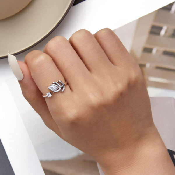 Solid 925 Signature Silver Crystal Feather Open Cut Ring - Image 5