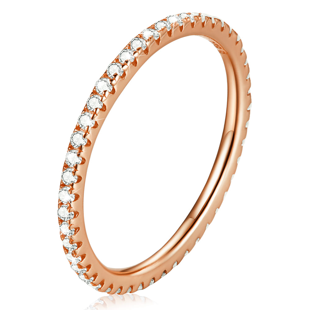 Solid 925 Signature Silver Crystals Queued In Rose Gold Ring